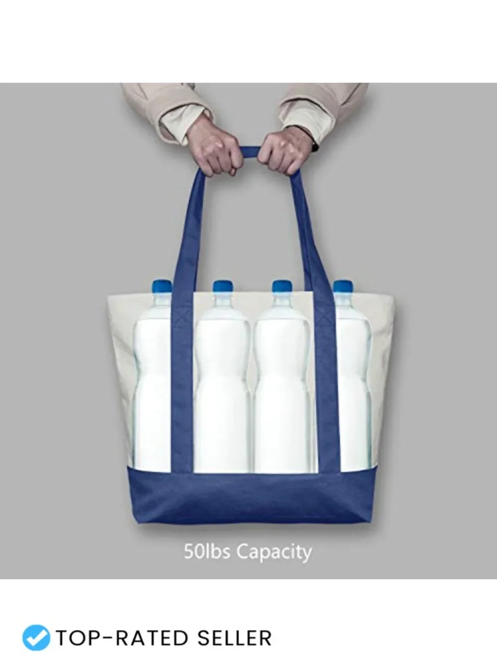 Reusable Canvas Tote Bag with Zipper Pocket Heavy Duty Cotton Grocery Shopping